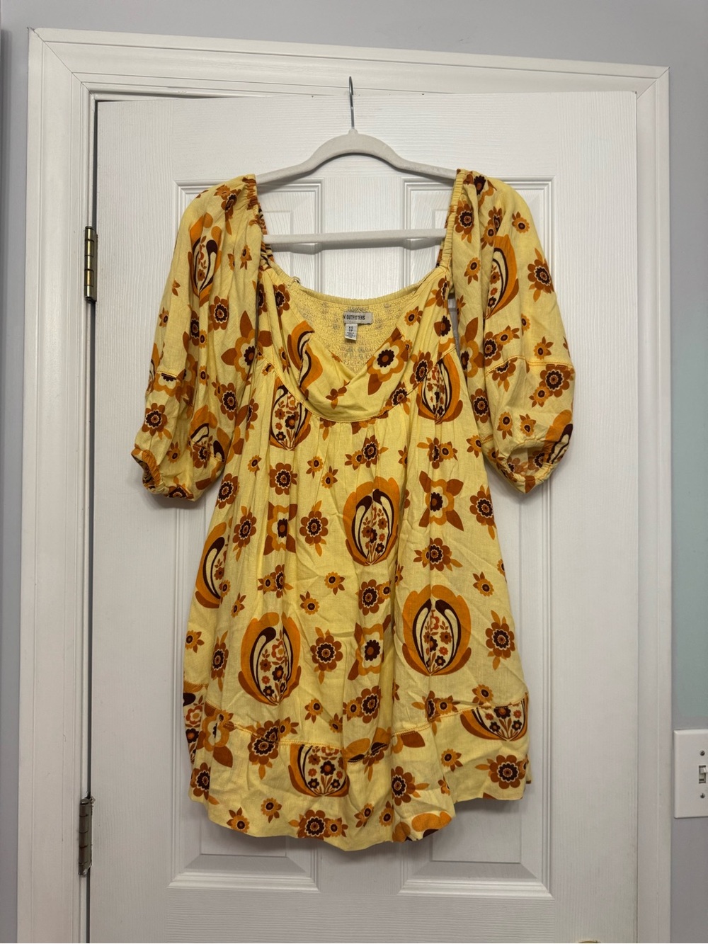 Urban Outfitters Yellow Floral Puff-Sleeve Tunic